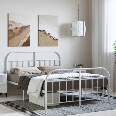 Estructura cama sin colchón con estribo metal blanco 150x200 cm