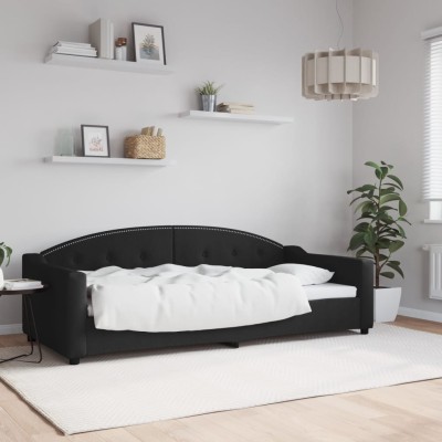 Sofá cama sin colchón tela negro 90x200 cm