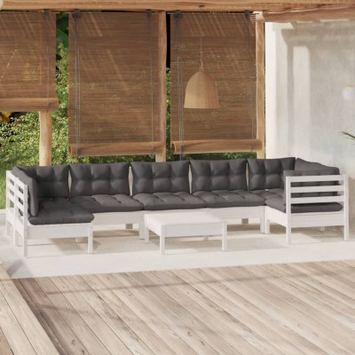 Muebles de jardín 8 pzas con cojines blanco madera de pino
