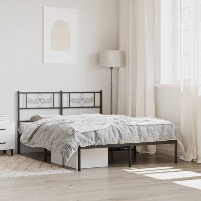 Estructura cama sin colchón con cabecero metal negro 140x200 cm