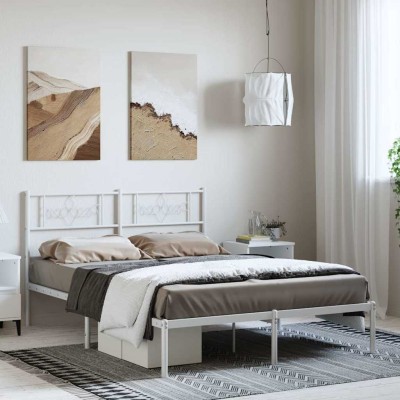 Estructura cama sin colchón con cabecero metal blanco 150x200cm