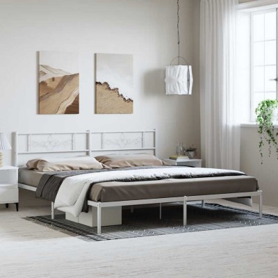 Estructura cama sin colchón con cabecero metal blanco 193x203cm
