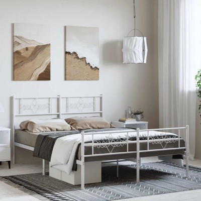 Estructura cama sin colchón con estribo metal blanco 135x190 cm