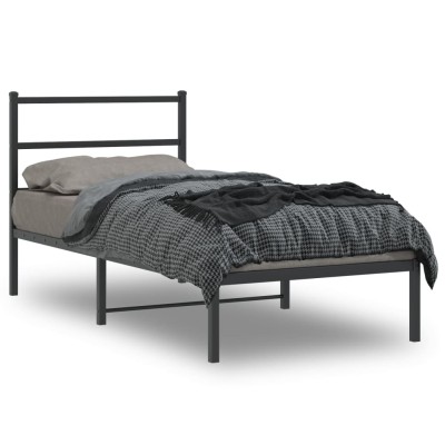 Estructura cama sin colchón con cabecero metal negro 90x200 cm