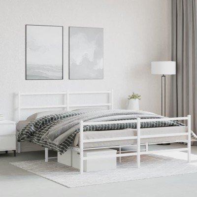 Estructura cama sin colchón con estribo metal blanco 150x200 cm