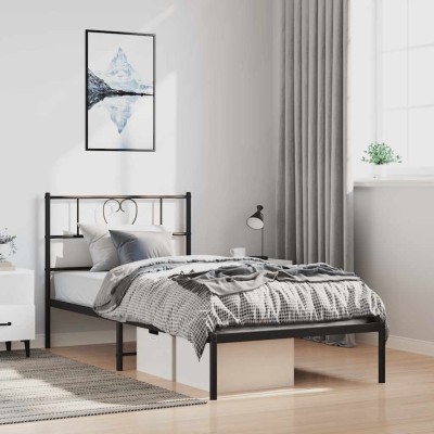 Estructura cama sin colchón con cabecero metal negro 100x200 cm