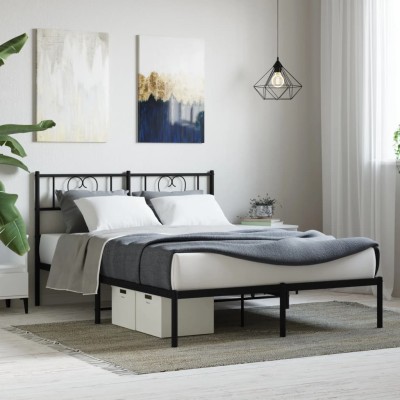 Estructura cama sin colchón con cabecero metal negro 120x200 cm
