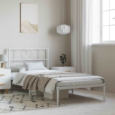 Estructura cama sin colchón con cabecero metal blanco 100x190cm