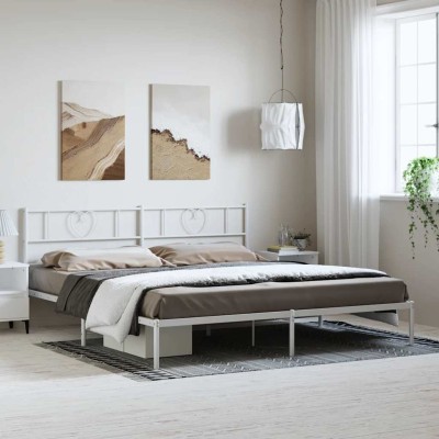 Estructura cama sin colchón con cabecero metal blanco 183x213cm