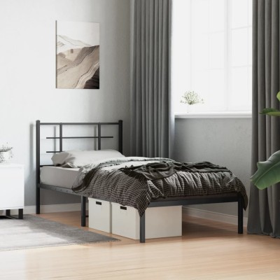 Estructura cama sin colchón con cabecero metal negro 90x200 cm
