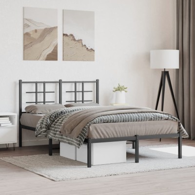 Estructura cama sin colchón con cabecero metal negro 120x200 cm