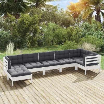 Muebles de jardín 8 pzas con cojines blanco madera de pino