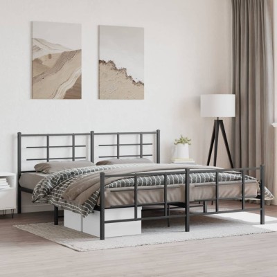 Estructura cama sin colchón con estribo metal negro 183x213 cm