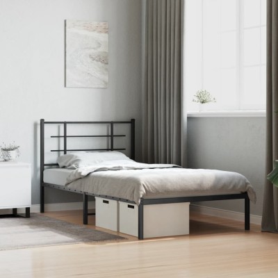 Estructura cama sin colchón con cabecero metal blanco 100x190cm