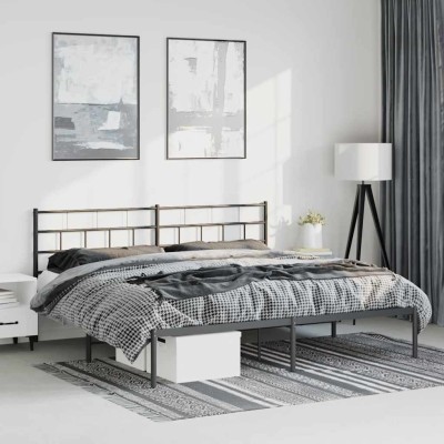 Estructura cama sin colchón con cabecero metal negro 193x203 cm