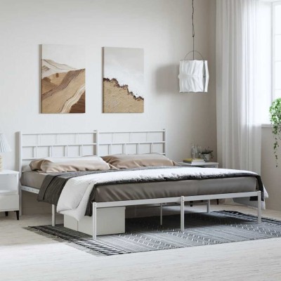 Estructura cama sin colchón con cabecero metal blanco 193x203cm