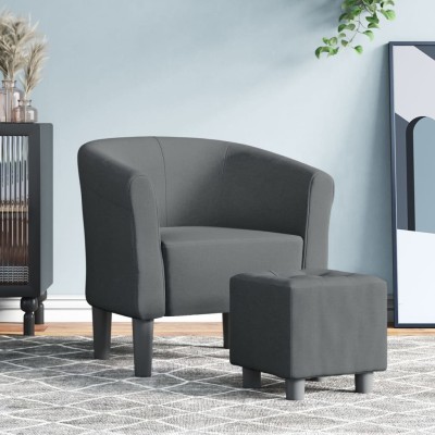 Sillón con taburete tela gris oscuro