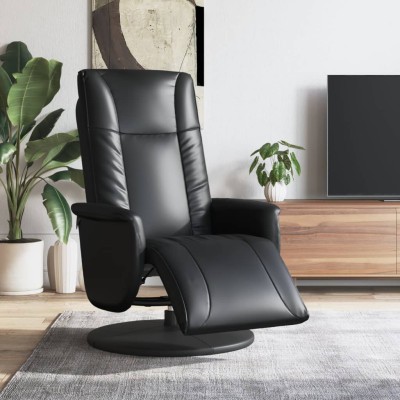 Sillón reclinable con reposapiés cuero sintético negro