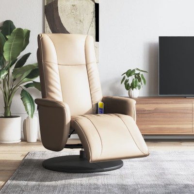 Sillón reclinable masaje reposapiés cuero sintético capuchino