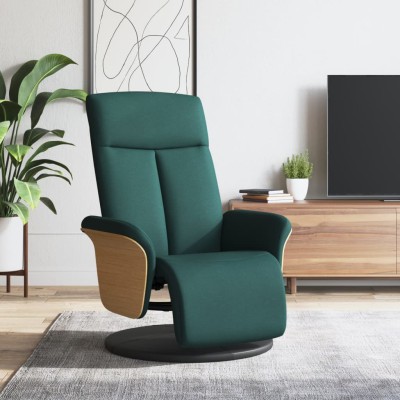 Sillón reclinable con reposapiés tela verde oscuro