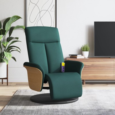 Sillón reclinable de masaje con reposapiés tela verde oscuro