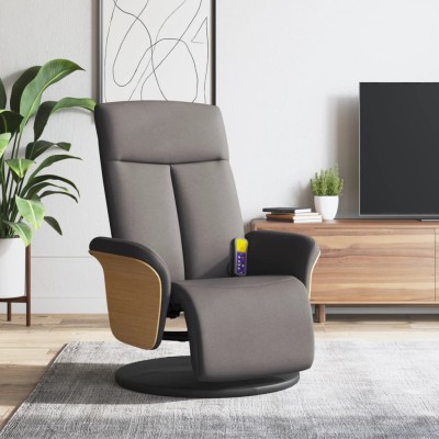 Sillón reclinable de masaje con reposapiés tela gris taupe