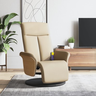 Sillón reclinable de masaje con reposapiés tela color crema