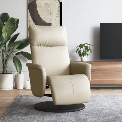 Sillón reclinable con reposapiés cuero sintético color crema