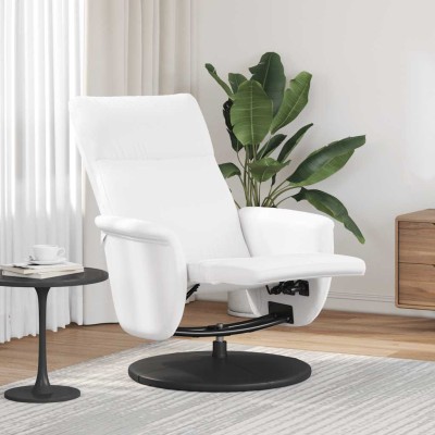 Sillón reclinable con reposapiés cuero sintético blanco