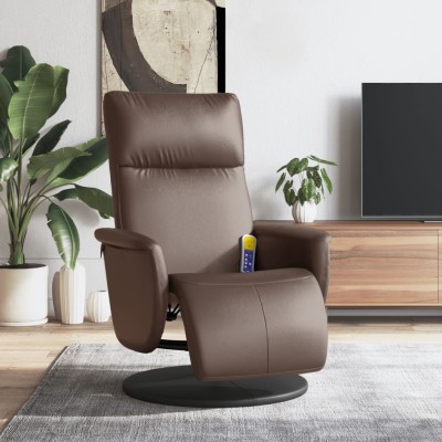 Sillón reclinable masaje con reposapiés cuero sintético marrón