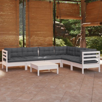 Muebles de jardín 8 pzas con cojines blanco madera de pino