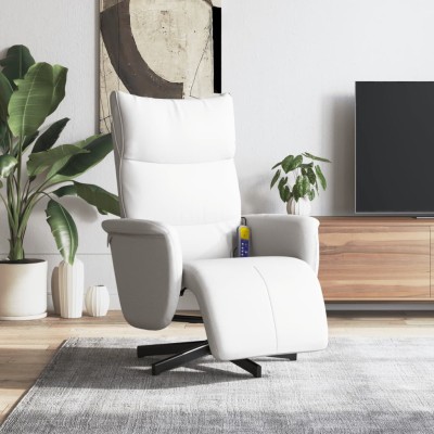 Sillón reclinable masaje con reposapiés cuero sintético blanco