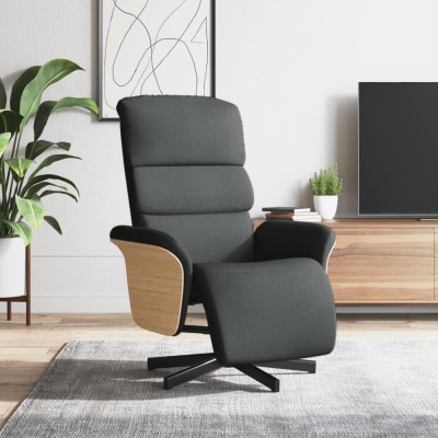 Sillón reclinable con reposapiés tela gris oscuro