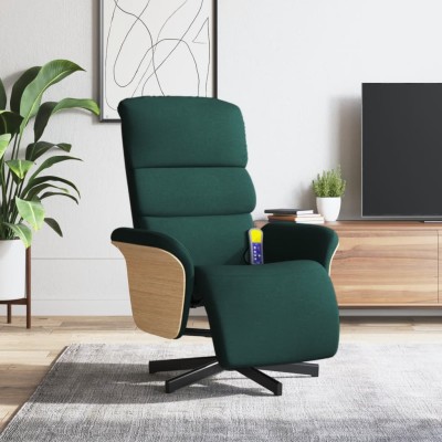 Sillón reclinable de masaje con reposapiés tela verde oscuro
