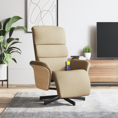 Sillón reclinable de masaje con reposapiés tela color crema