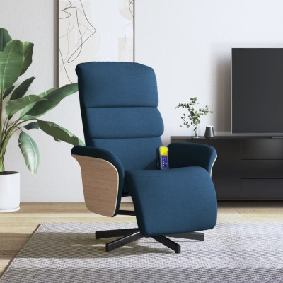 Sillón reclinable de masaje con reposapiés tela azul