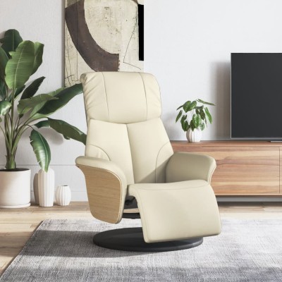 Sillón reclinable con reposapiés cuero sintético color crema