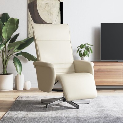 Sillón reclinable con reposapiés cuero sintético color crema