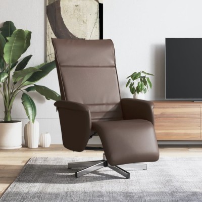 Sillón reclinable con reposapiés cuero sintético marrón