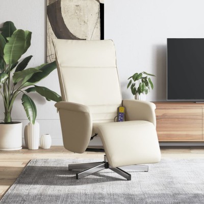 Sillón reclinable masaje con reposapiés cuero sintético crema