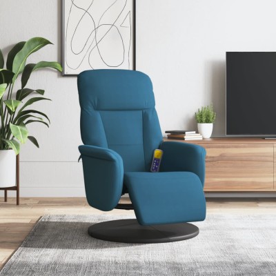Sillón reclinable de masaje con reposapiés terciopelo azul