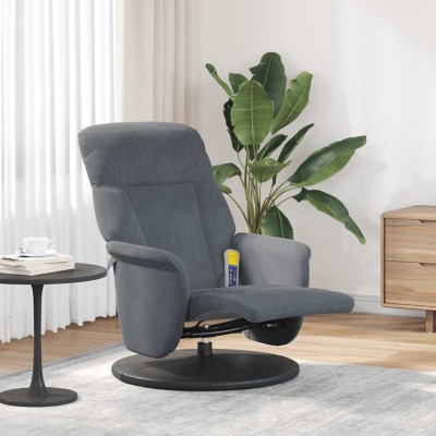 Sillón reclinable masaje con reposapiés terciopelo gris oscuro