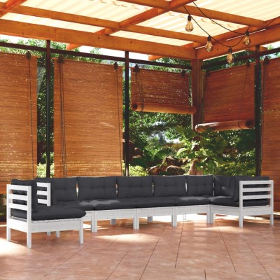 Muebles de jardín 8 pzas y cojines blanco madera maciza de pino