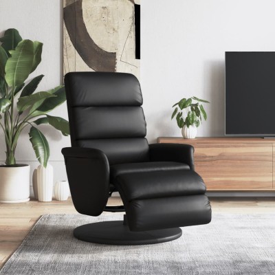 Sillón reclinable con reposapiés cuero sintético negro