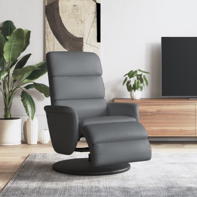 Sillón reclinable con reposapiés cuero sintético gris