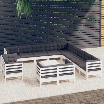 Muebles de jardín 14 pzas con cojines blanco madera maciza pino