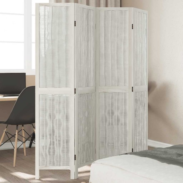 Biombo separador de 4 paneles madera maciza Paulownia blanco