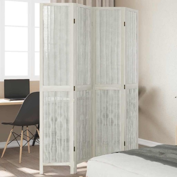 Biombo separador de 4 paneles madera maciza Paulownia blanco