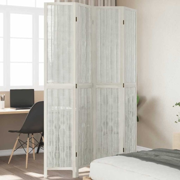 Biombo separador de 4 paneles madera maciza Paulownia blanco