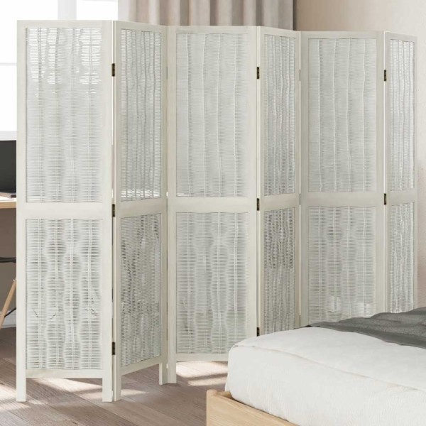 Biombo separador de 6 paneles madera maciza Paulownia blanco